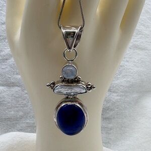 Sterling Silver, Blue Sodalite, Moonstone and Mother of Pearl Pendant